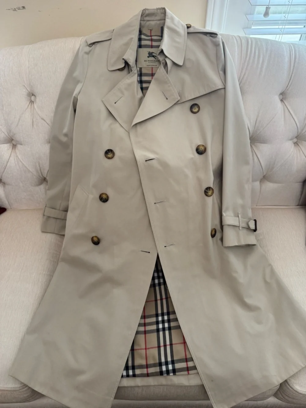 Vintage Burberry Beige Double-Breasted Kensington Trench Coat US Size 8 Slim - Picture 8 of 16